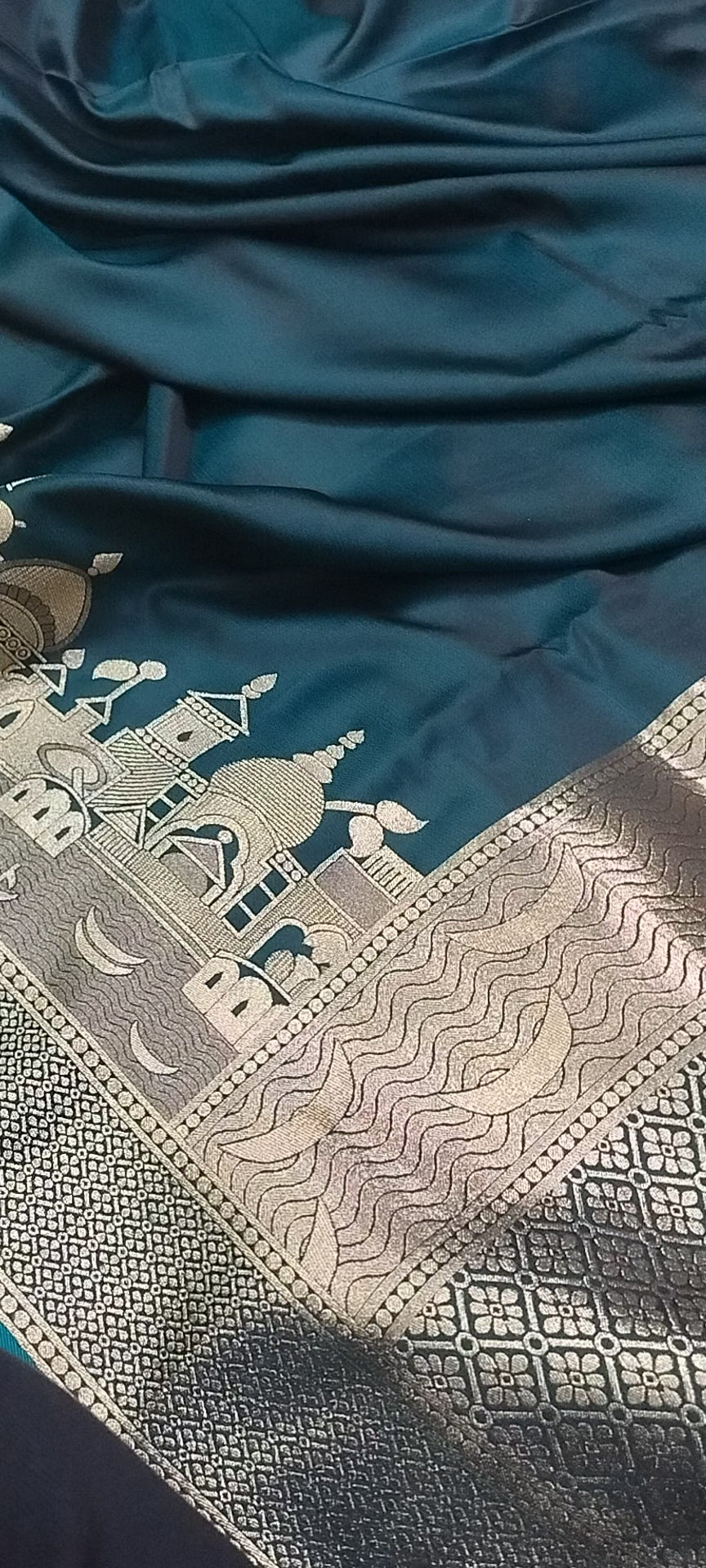 Navy Blue Mashru Silk Saree with Ghat Design & Zari Work